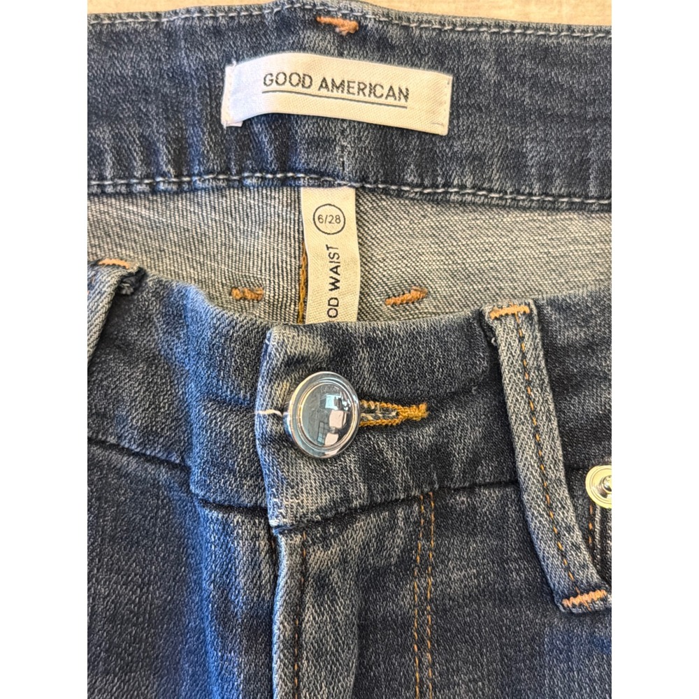 Good American Good Waist Skinny Jeans Blue Distressed High Rise Size 6/28